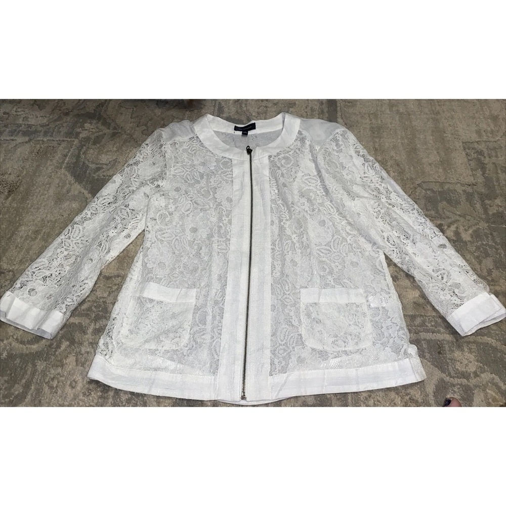 NWOT Spense White w/Lace Womens Zip Front Cardigan Shirt SZ Medium
